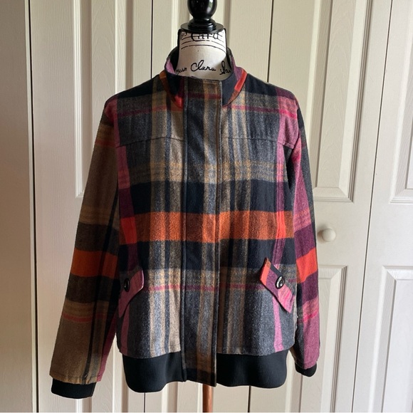 Keren Hart Womens Wool Blend Plaid Bomber Style Jacket-Size XL - Picture 1 of 15